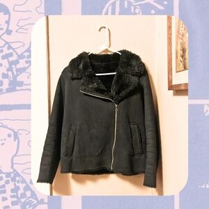 🎉rare!🎉 joe fresh • black faux suede and fur moto jacket